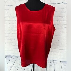 Vintage Joanna Red Satin Tank Top, Sleeveless Blouse, Size Large, Valentines